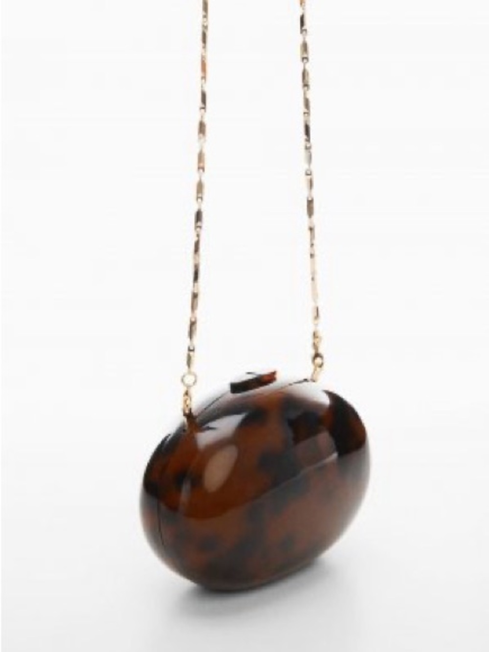 MANGO Box clutch with chain. Cognac